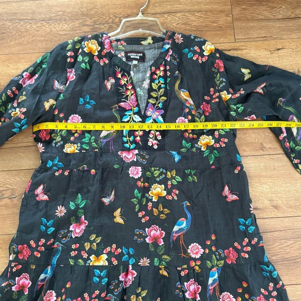 NWOT Was Womens Floral Tiered Embroidered V-Neck Boho Midi Dress Black Size XL - Picture 9 of 16